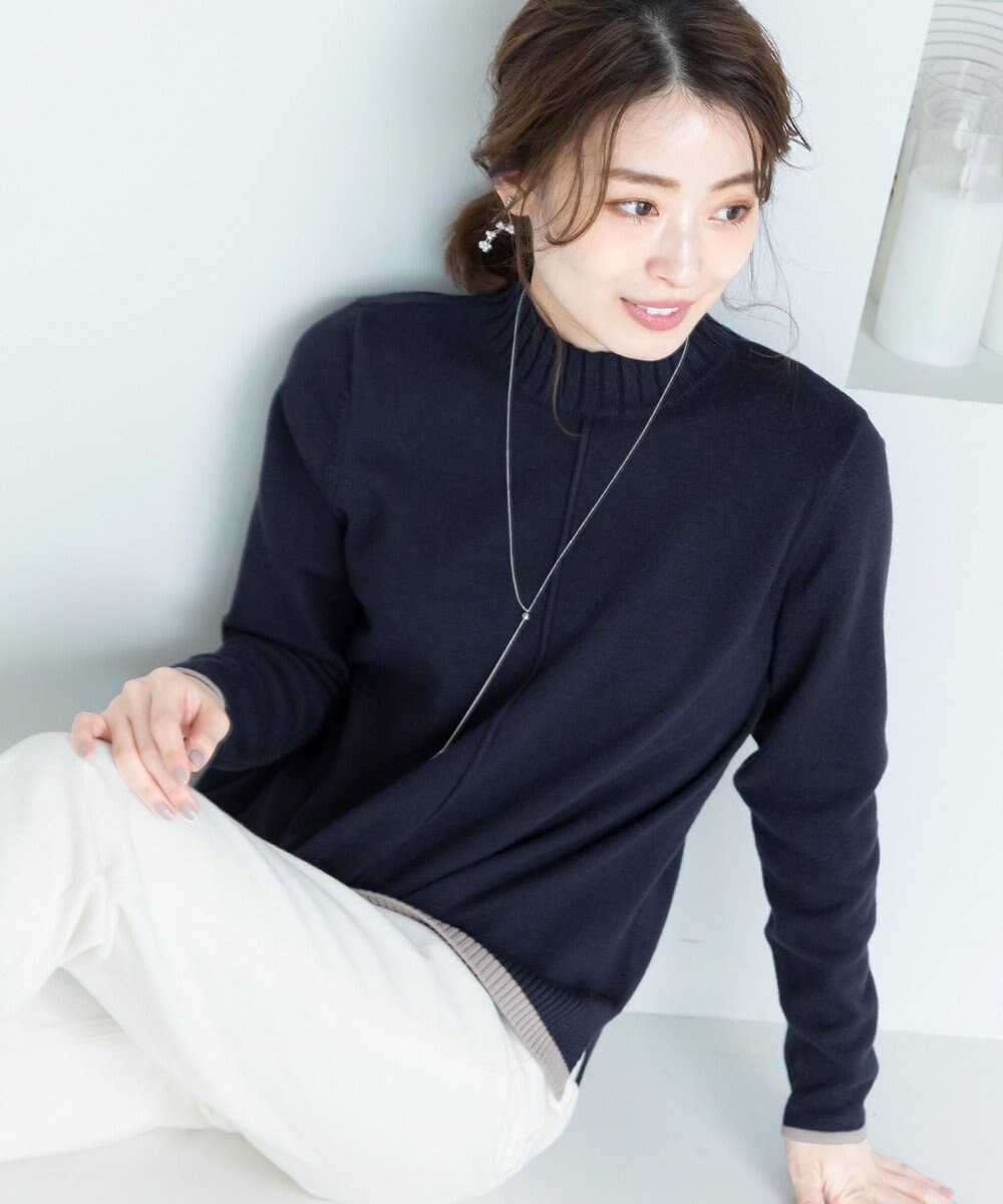 Tiaclasse L 【洗える】もっちり素材が肌触り抜群の配色ニットトップス 