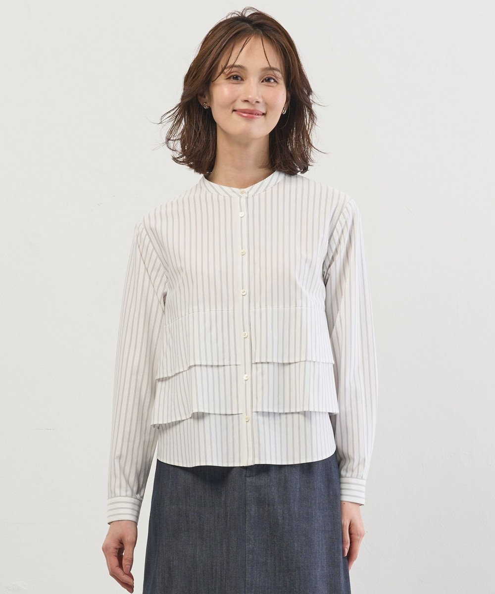 J.PRESS LADIES S ストライプジャージー フリル カットソー 