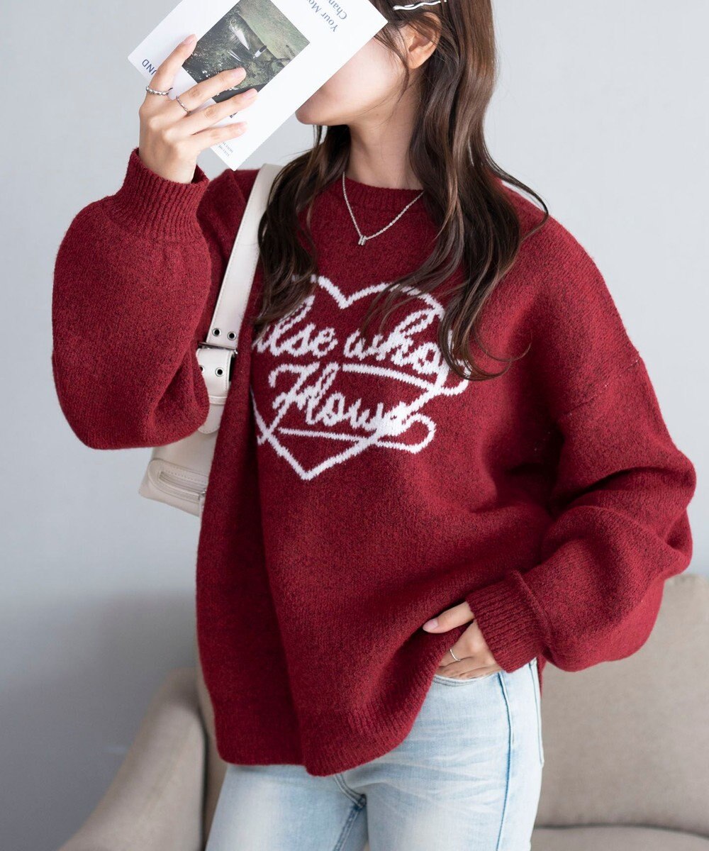 WEGO 【2025年秋冬新作】フラッフィーグラフィックニットBIGプルオーバー 