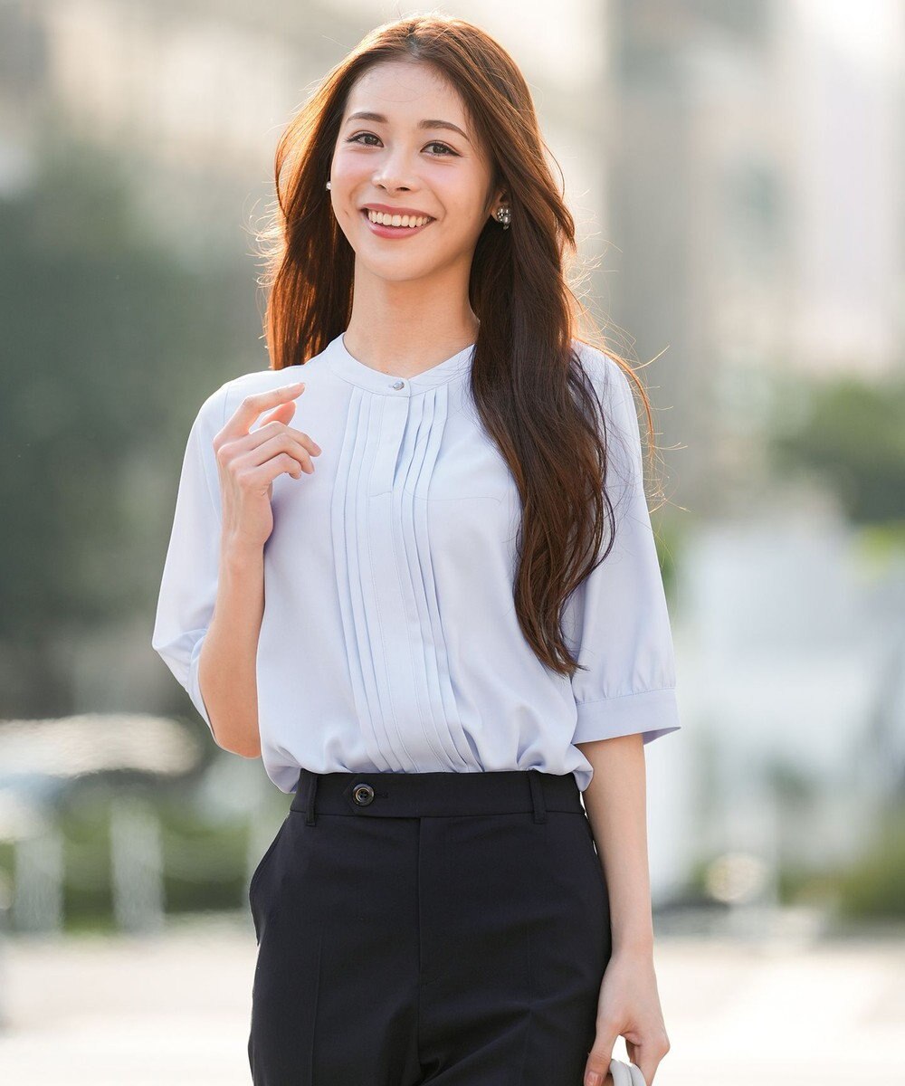 ANY SIS バンドカラーフロントタック ブラウス 