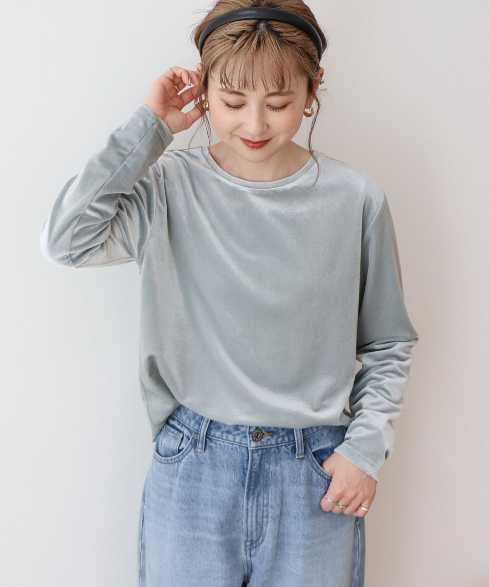 AMERICAN HOLIC ベロアクルーネックカットプルオーバー 