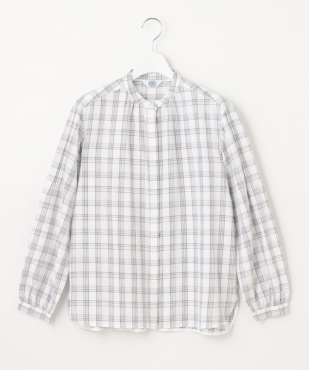 J.PRESS LADIES 【洗える】 セルロースチェック バンドカラー ブラウス 