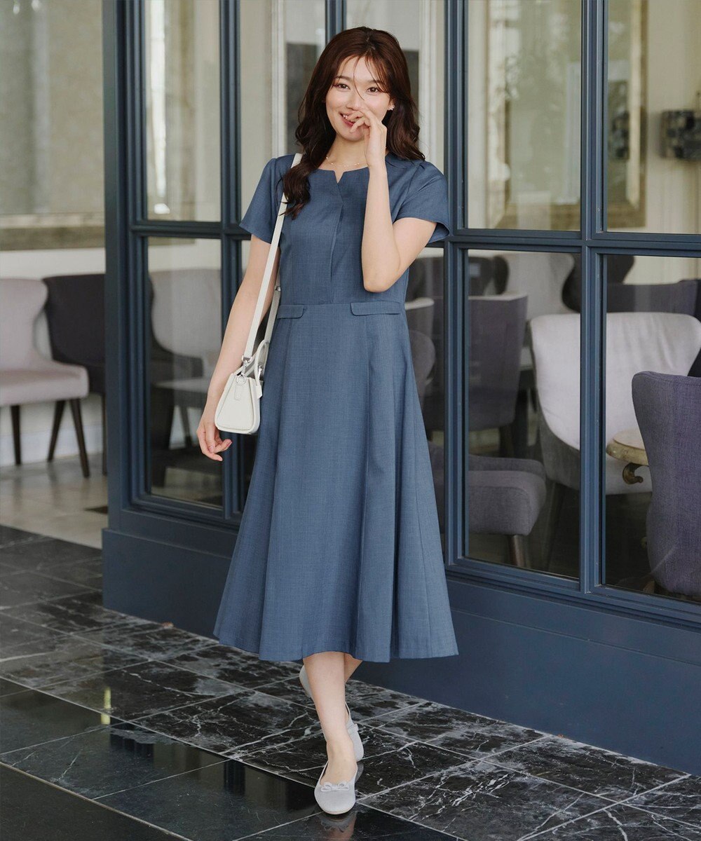 Tiaclasse 【小倉優子さん着用・洗える】フラップ付きミディアム丈フレアワンピース 