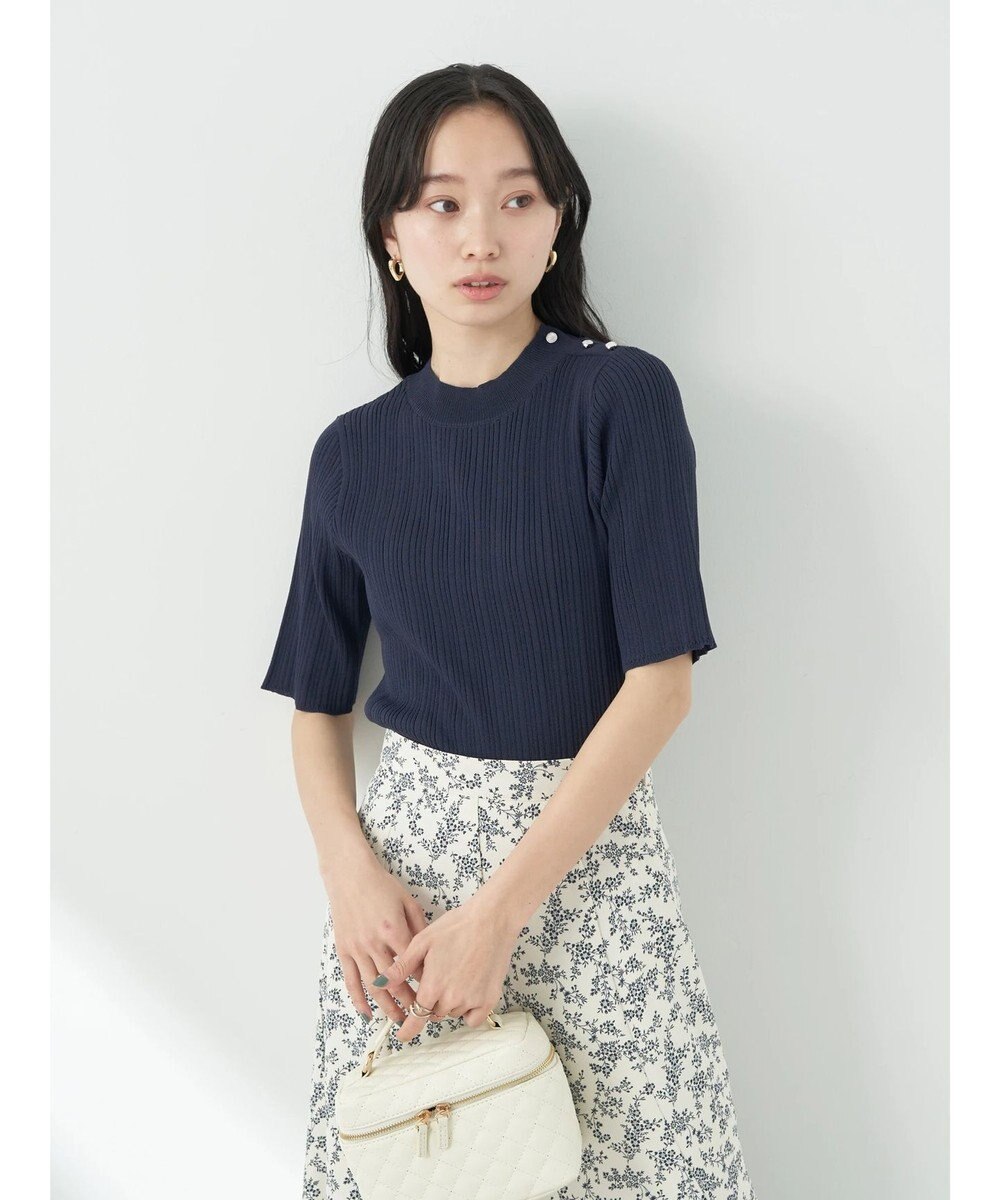 earth music&ecology ショルダーボタンリブニットプルオーバー 