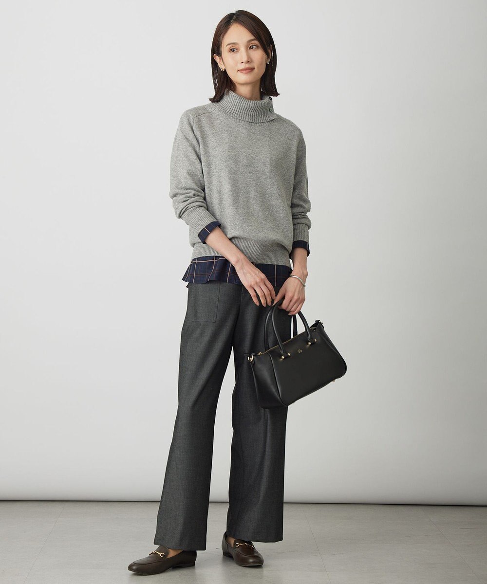 J.PRESS LADIES S シャンブレー2wayストレッチ ワイド ストレート パンツ 
