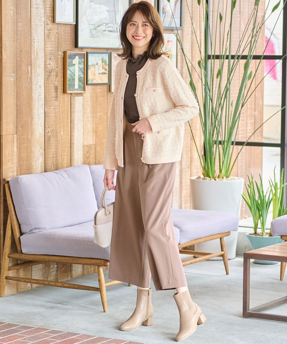 ANY SIS S 【洗える】ノーカラーツイードニット カーディガン 