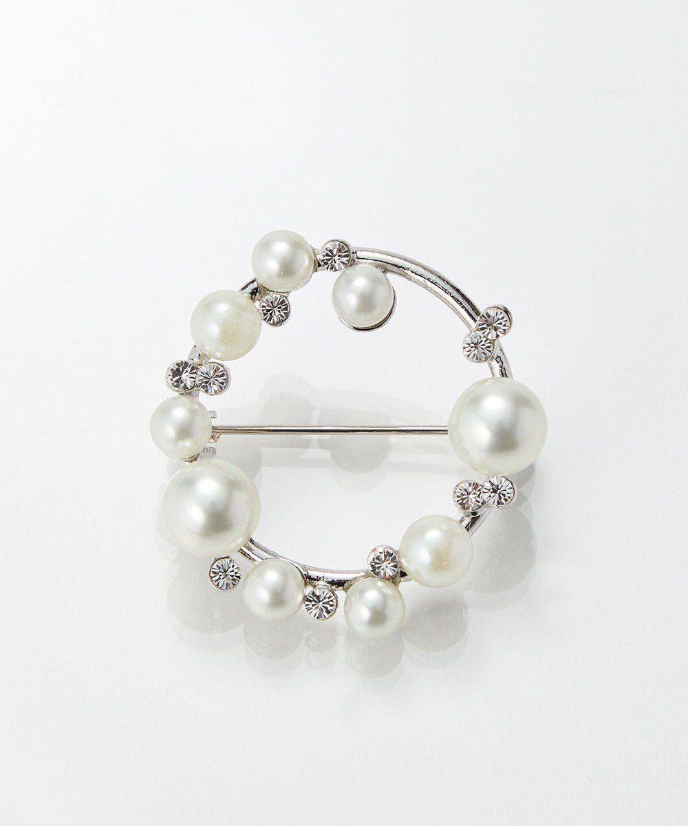 Phoebe フォーマルパールビジューサークルブローチ　シルバー 