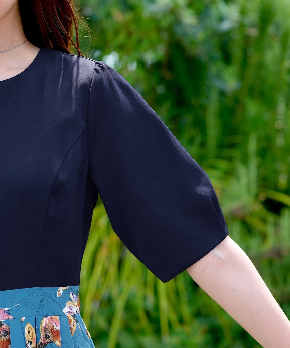 Tiaclasse L 【洗える】フラワープリントドッキングワンピース 