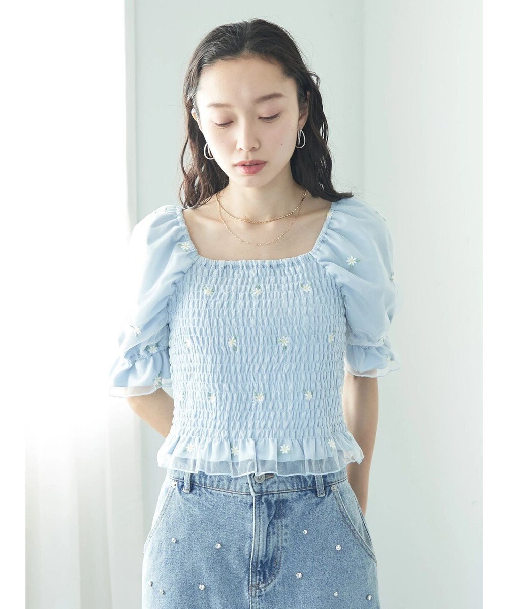 earth music&ecology フラワー刺繍ブラウス 