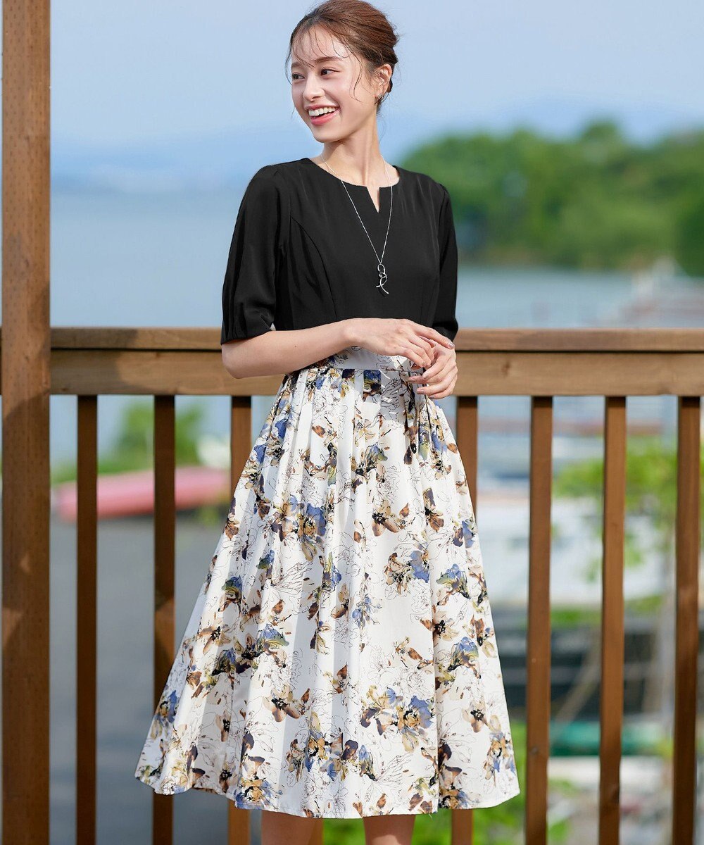 Tiaclasse L 【洗える】フラワープリントドッキングワンピース 