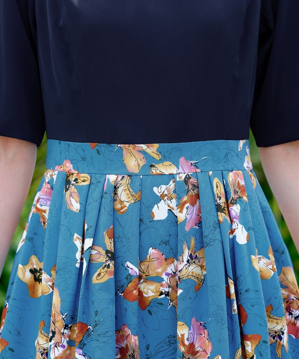 Tiaclasse L 【洗える】フラワープリントドッキングワンピース 