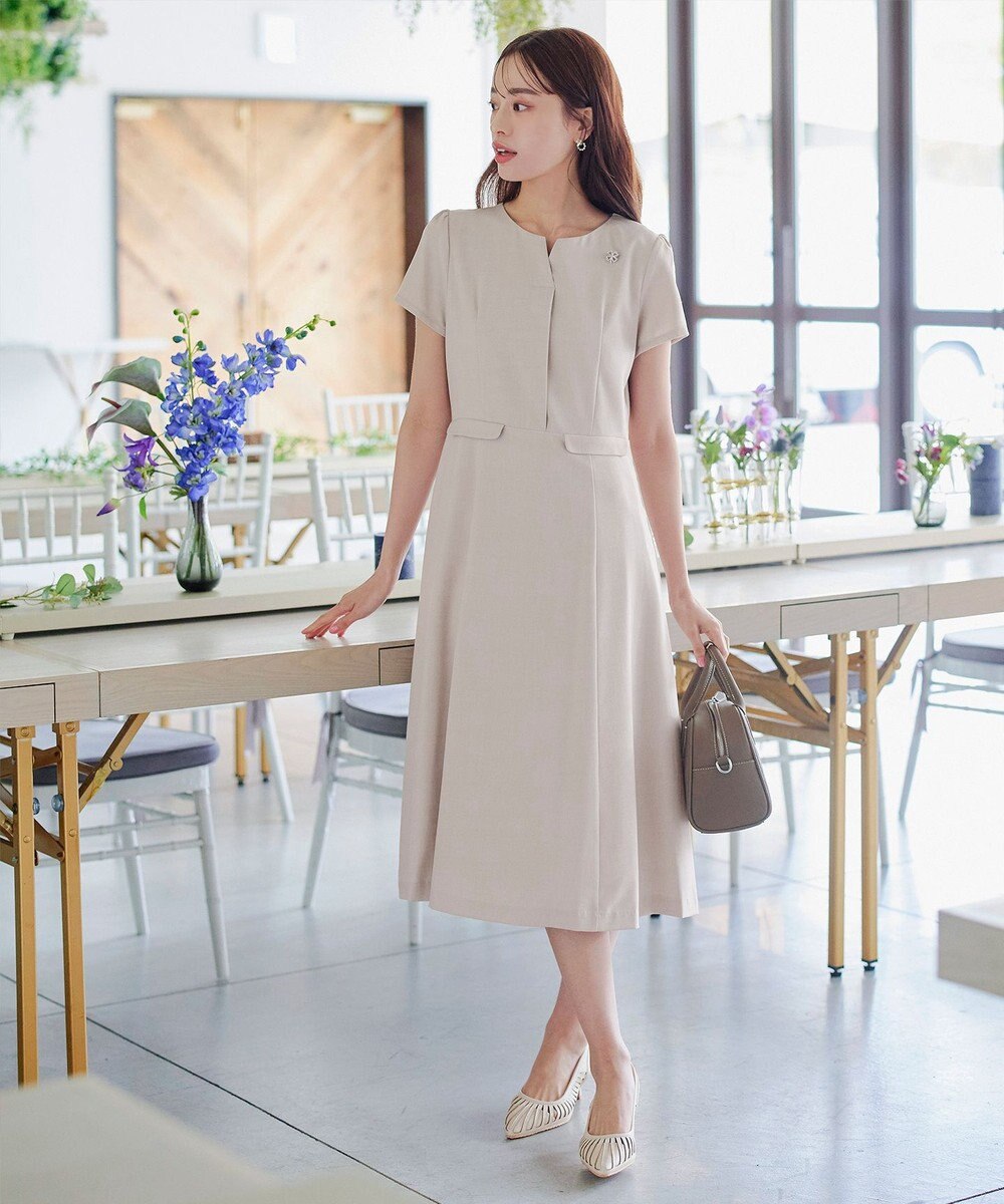 Tiaclasse 【小倉優子さん着用・洗える】フラップ付きミディアム丈フレアワンピース 