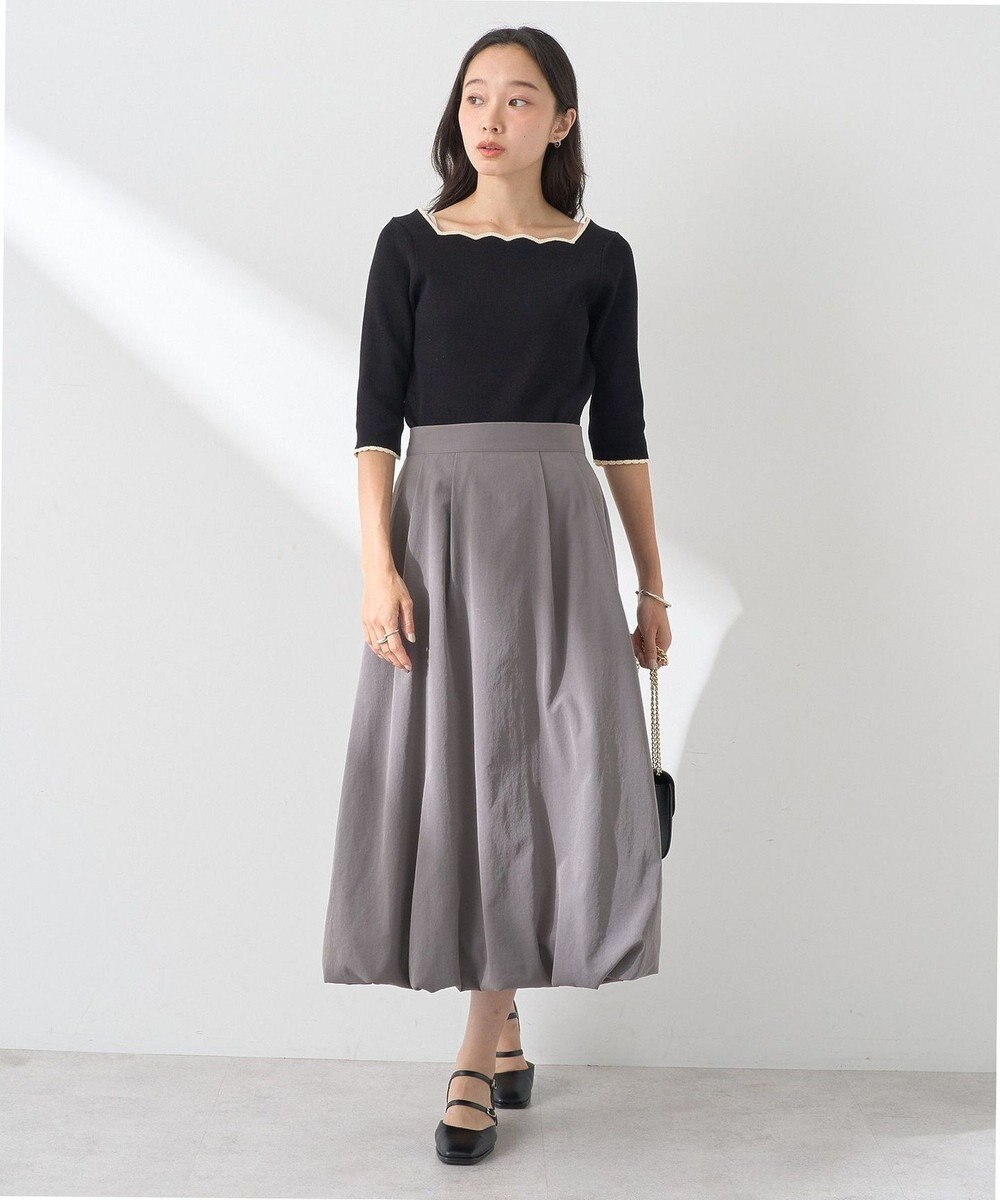 earth music&ecology 襟袖スカラップ配色プルオーバー 