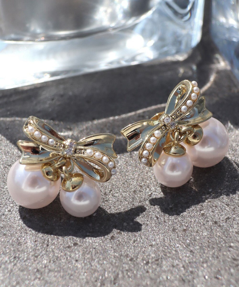 Tiaclasse 【金属アレルギー対応】チェリーパールリボンピアス 