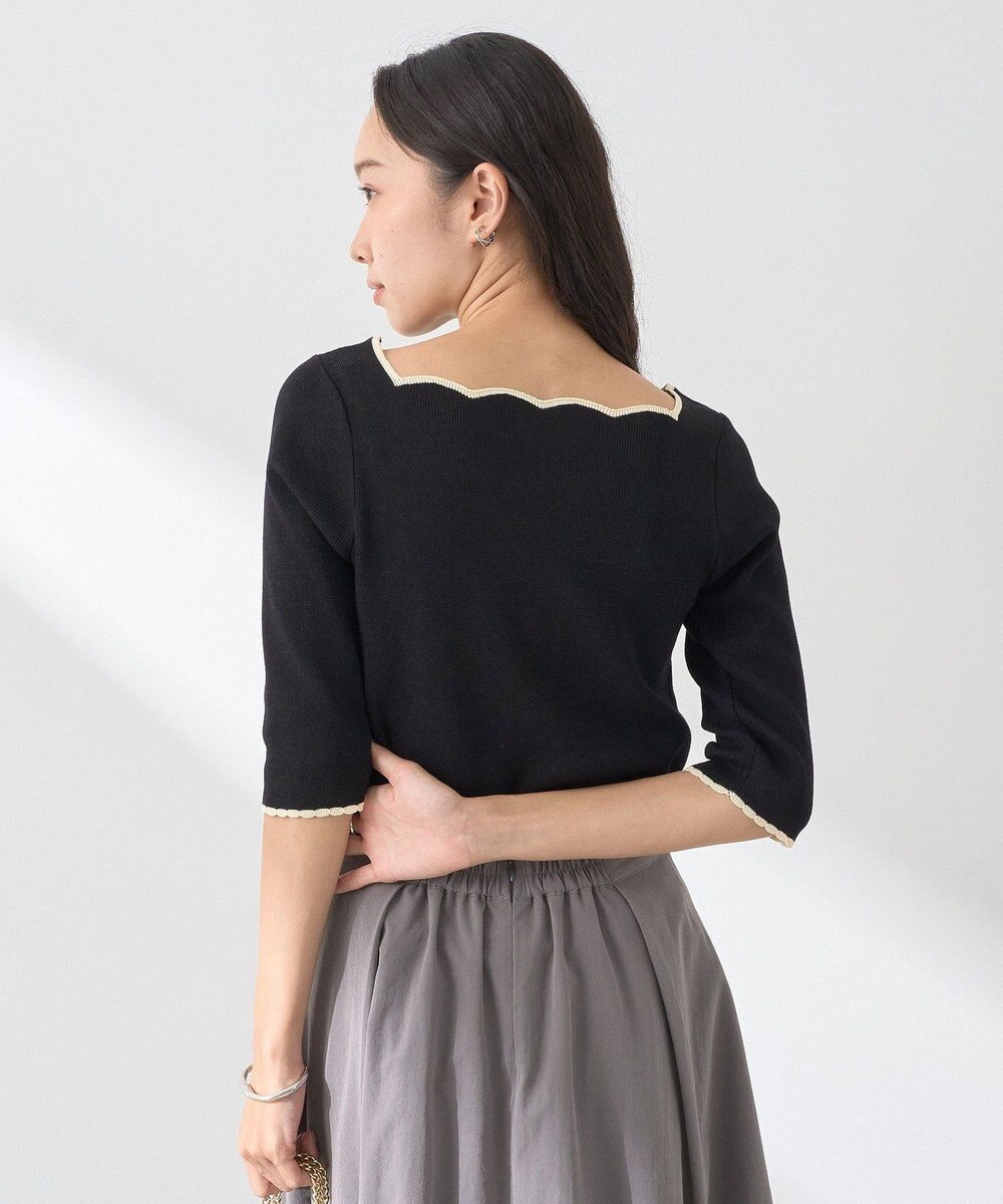 earth music&ecology 襟袖スカラップ配色プルオーバー 