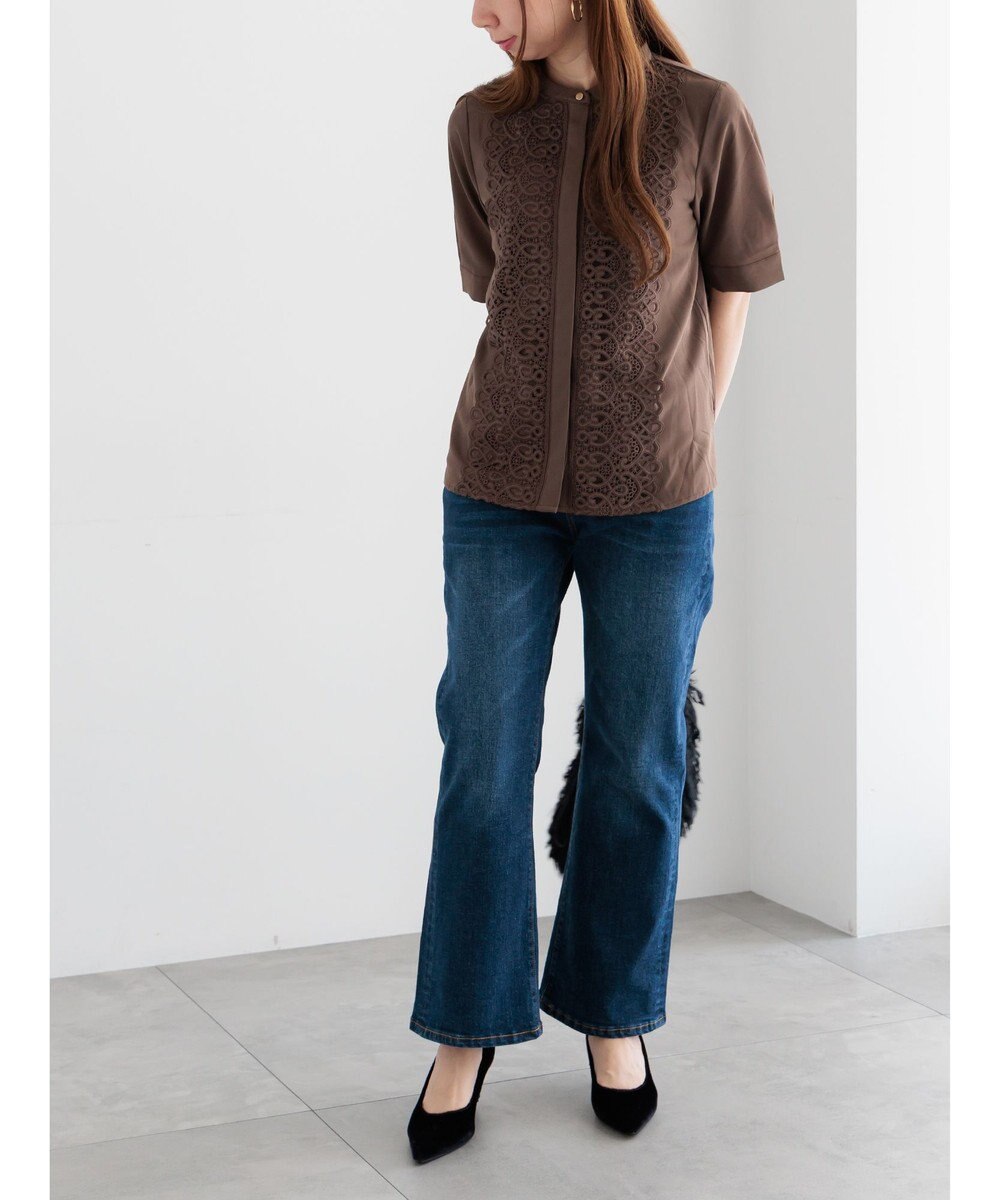 Te chichi 【WEB限定カラーあり】フロントレース5分袖ブラウス 