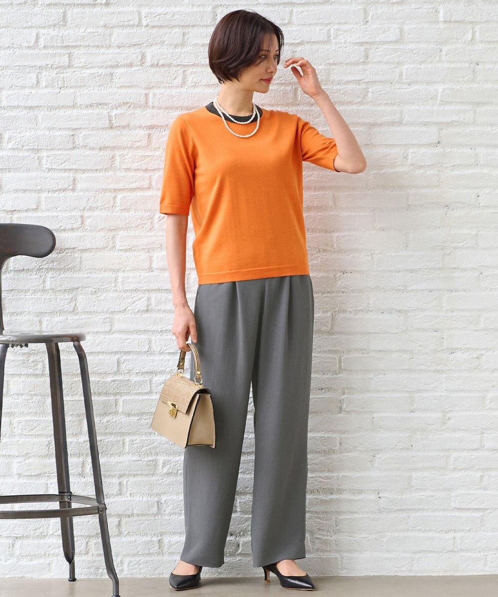 自由区 S 【アンサンブル対応・洗える】ウールシルク5分袖 ニット 