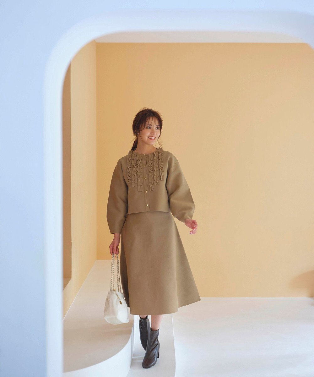 Feroux 【洗える】パフスリーブフリル ニットセットアップ 