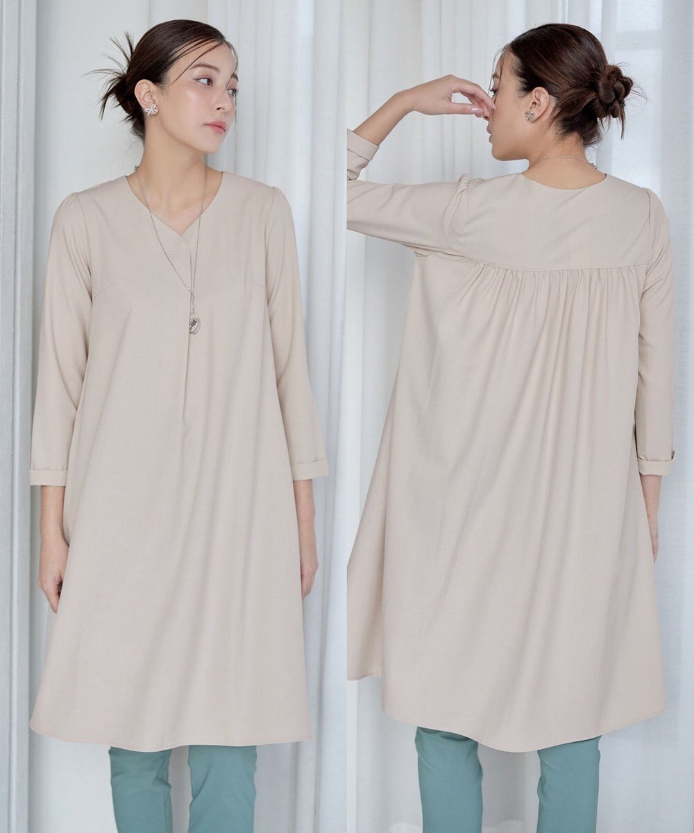 Tiaclasse 【洗える】バックギャザーハートネックAラインワンピース 