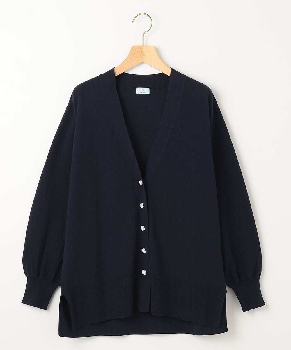 組曲 【ビジューボタン・アンサンブル対応】ハイゲージ ロングVネックカーディガン 