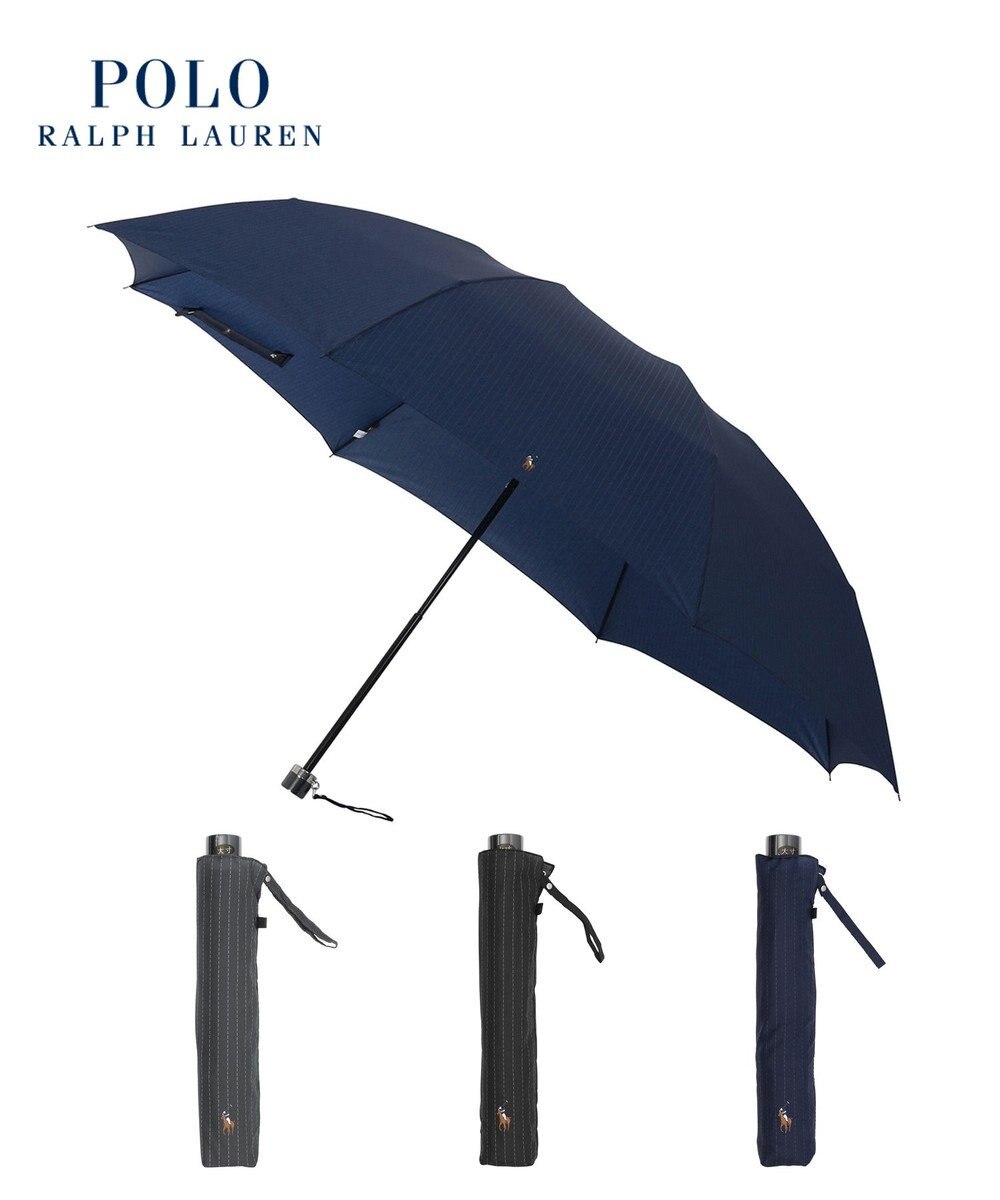MOONBAT 【大きめ70cm】POLO RALPH LAUREN 折りたたみ傘 メンズ ストライプ ワンポイント刺繍 