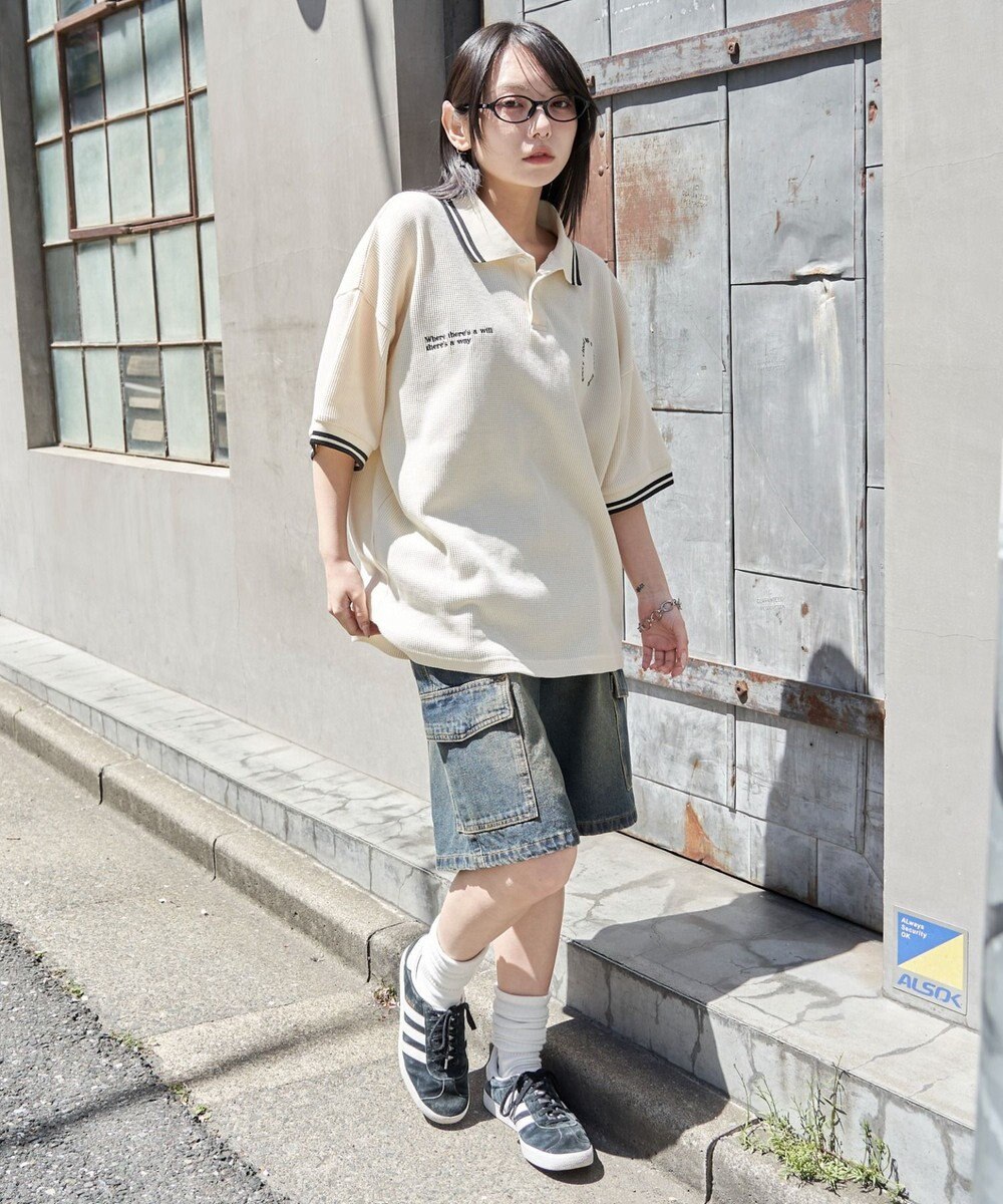 WEGO 【ユニセックス着用ITEM/MLサイズ展開】ワッフルラインポロ 