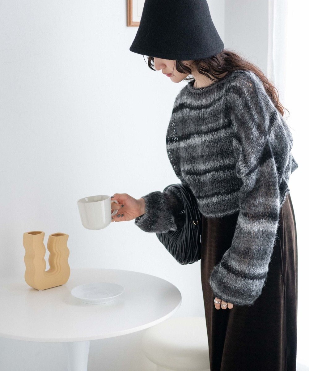 WEGO 段染めボーダーモヘアライクニット 