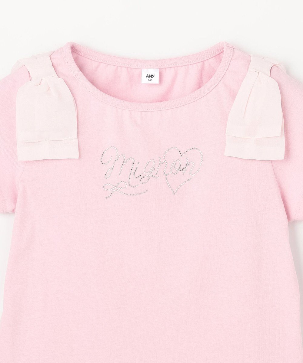 ANY KIDS 【綿100%】肩リボン×ラインストーンロゴ 半袖Tシャツ 