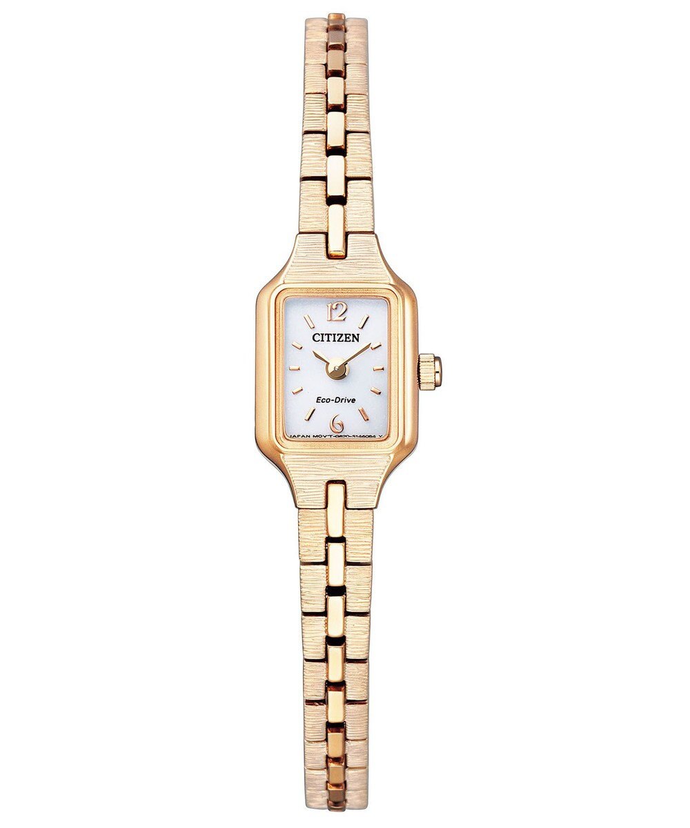 CITIZEN 【アンティークな雰囲気】小ぶりなスクエアケース 電池交換不要 ピンクゴールド 