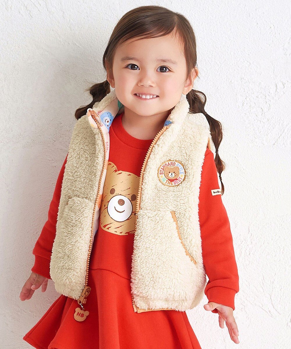 MIKI HOUSE HOT BISCUITS 【80-120cm】 カラフルビーンズ 裏ボアフリース リバーシブル総柄ベスト 