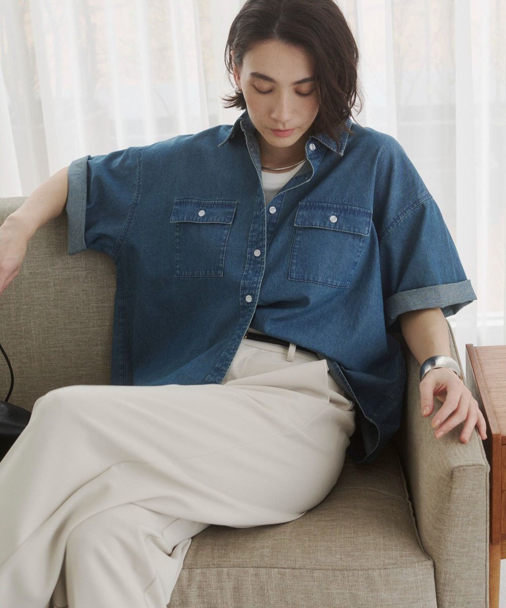 WEGO 【ANGIE VINTAGE】オーバーサイズデニム半袖シャツ 