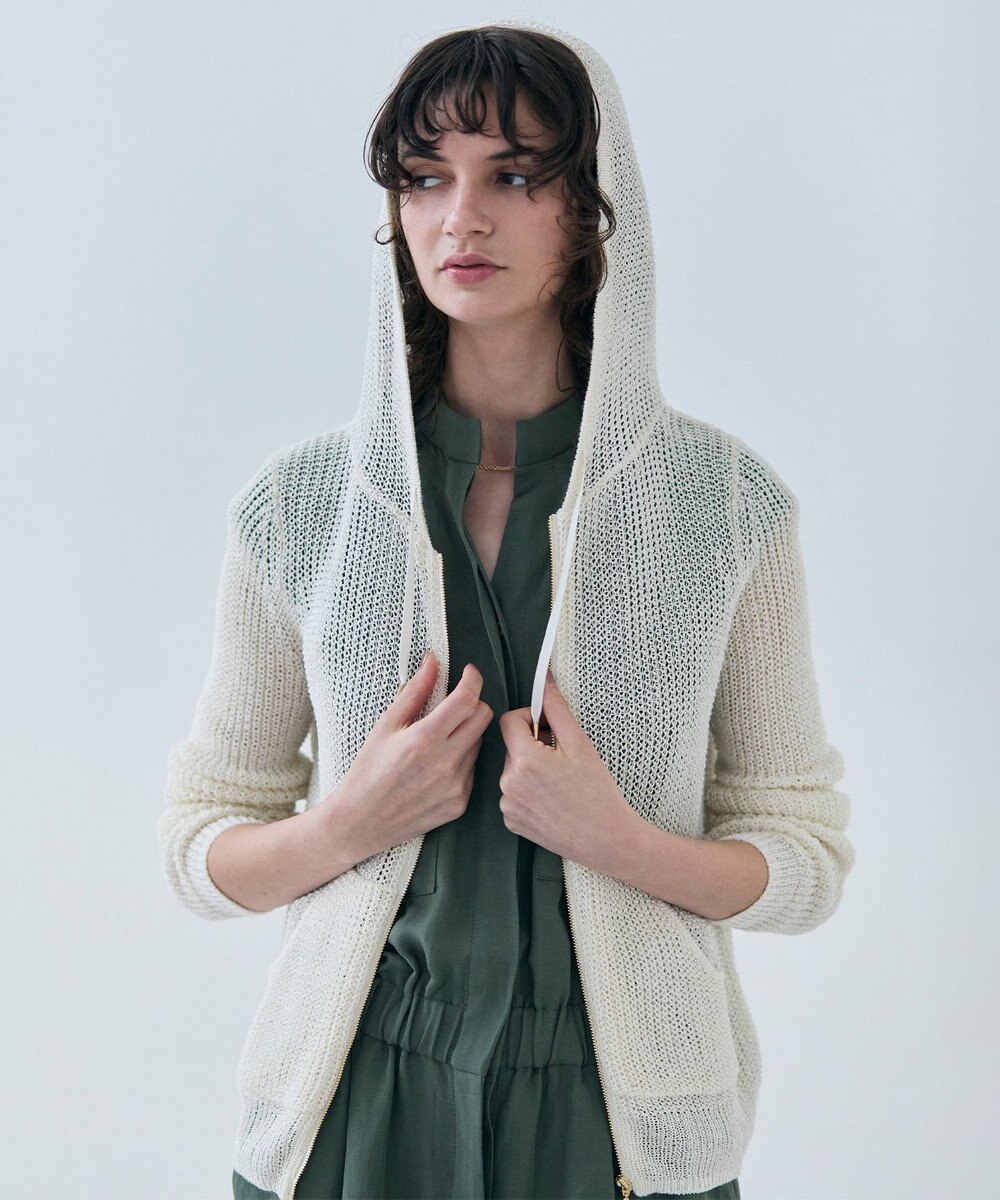 BEIGE， 【洗える】OPTICAL / ペーパーヤーンフーディージップニット 