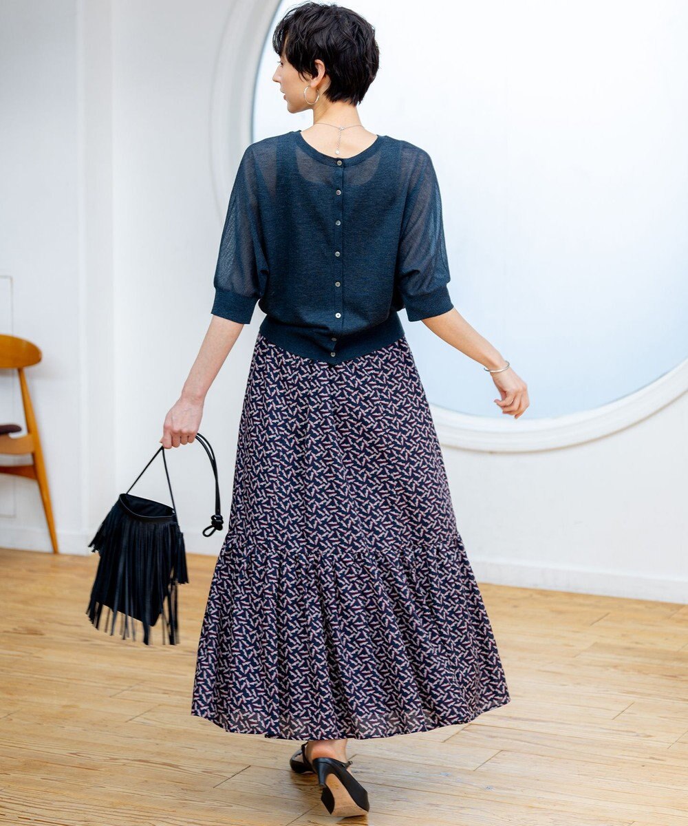 23区 【前後着用可能/洗える】シャイニーシアー 5分袖 カーディガン 