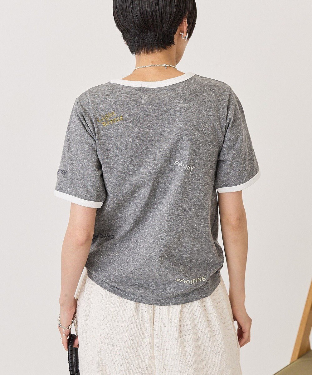 AMERICAN HOLIC ランダムロゴ刺繍リンガーTシャツ 