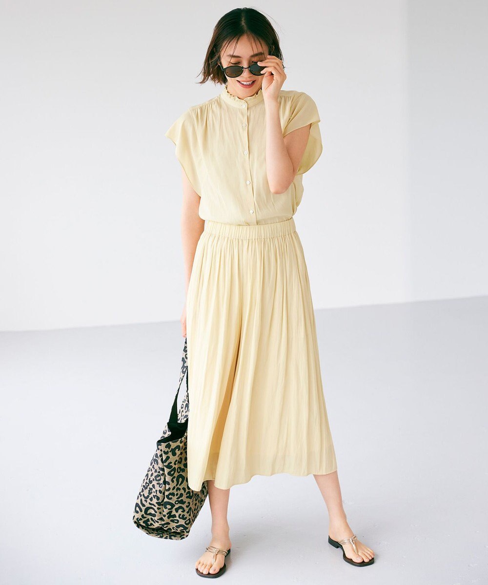 組曲 【新色追加・ウエスト調整可】ギャザーライトデシン パンツ 