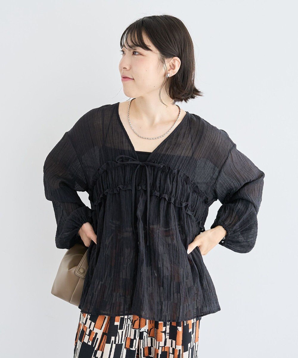 Green Parks Ｖネックフリルシアープリーツブラウス 