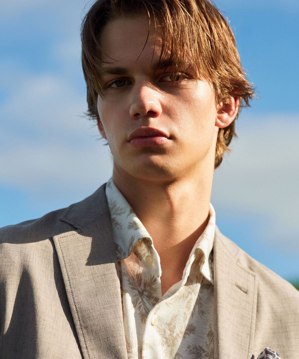 JOSEPH ABBOUD 【吸水速乾/ストレッチ/ノルマンディーリネン】リネンハニカム プリントジャージー シャツ 