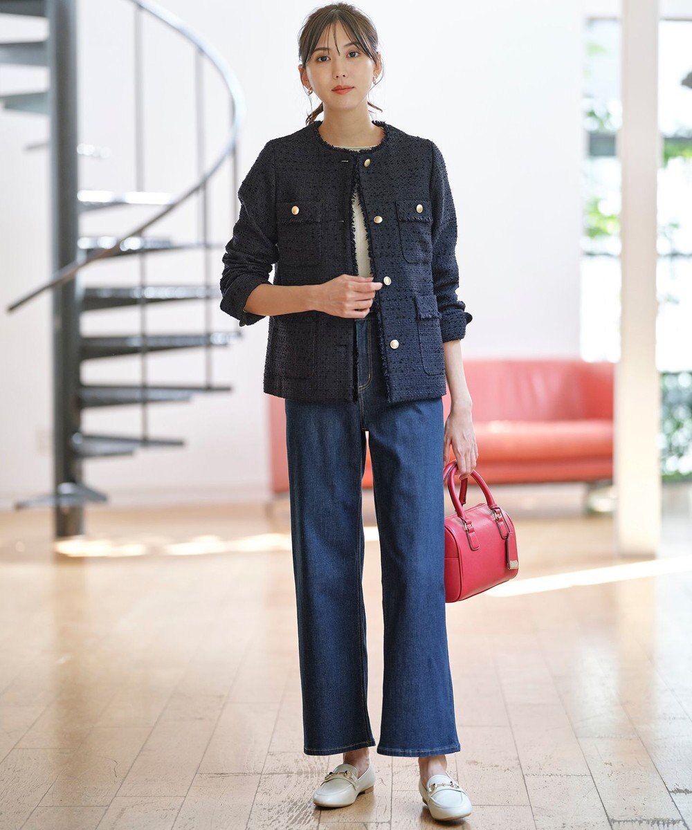 ANY SIS L ツイードノーカラーミドル ジャケット 