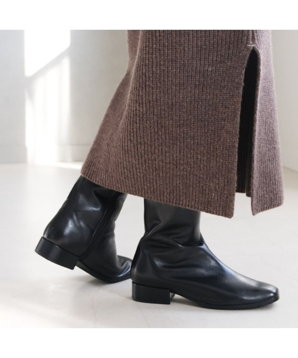 Pointer 本革ローヒール スクエアトゥロングブーツ 