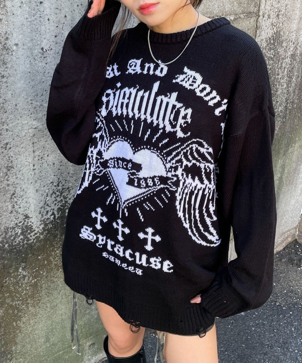 WEGO ウイングハートダメージニット 