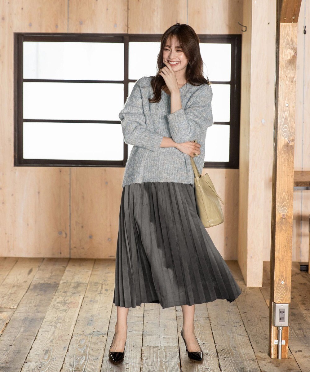 Tiaclasse L 【洗える】表情豊かなVネックMIX糸オーバーニット 