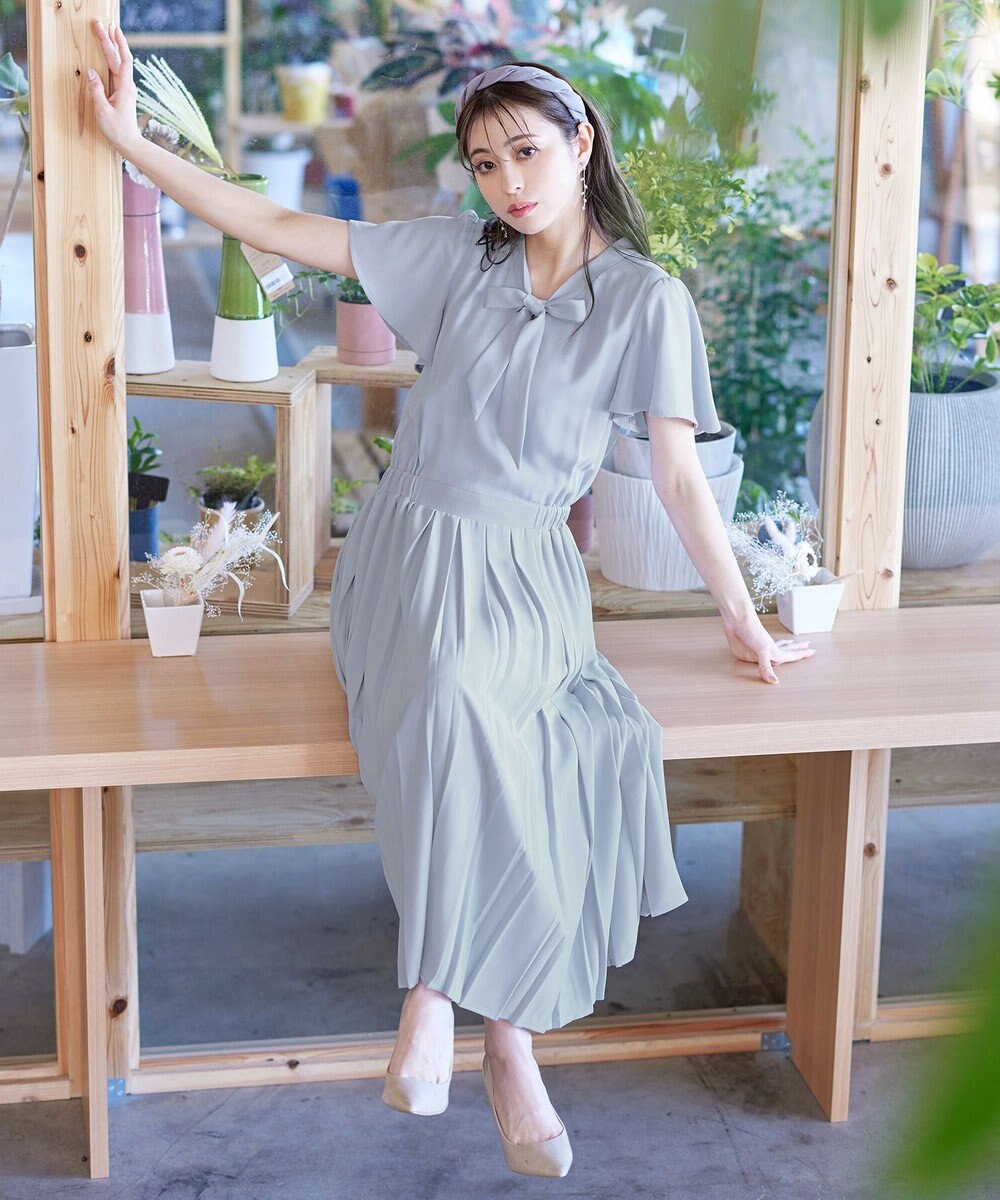 Tiaclasse L 【洗える】リボンタイプリーツワンピース 