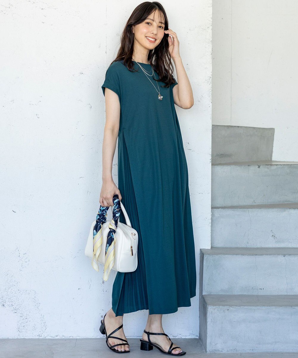 ANY SIS S 【接触冷感・UVカット・洗える】ハイストレッチスムースサイドプリ－ツ ワンピース 