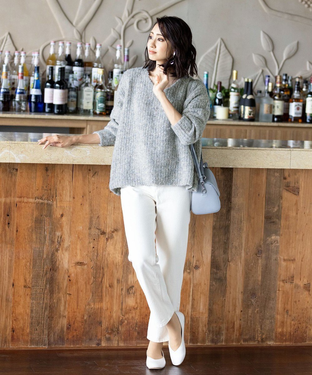 Tiaclasse L 【洗える】表情豊かなVネックMIX糸オーバーニット 