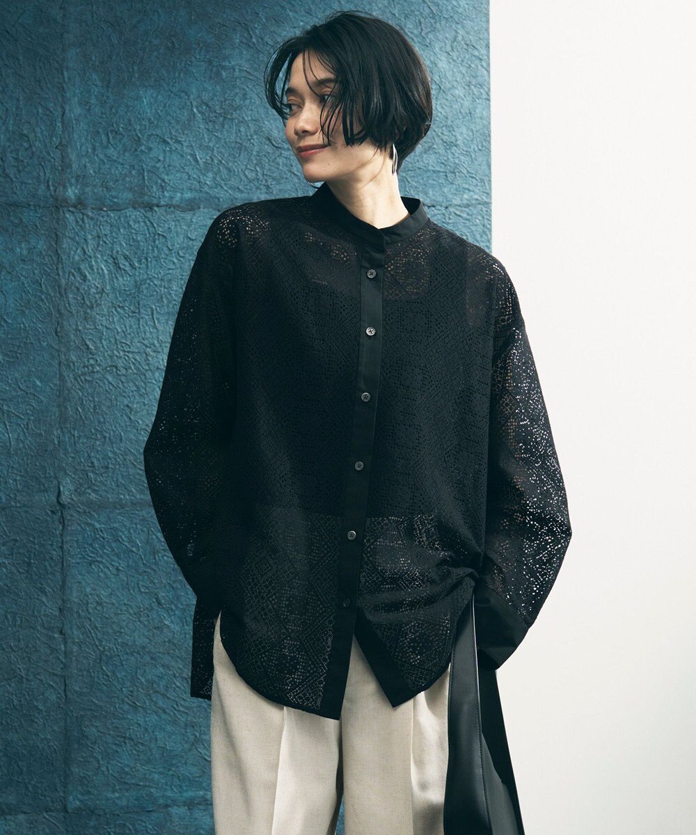 UNFILO ブロックレース バンドカラーシャツ 