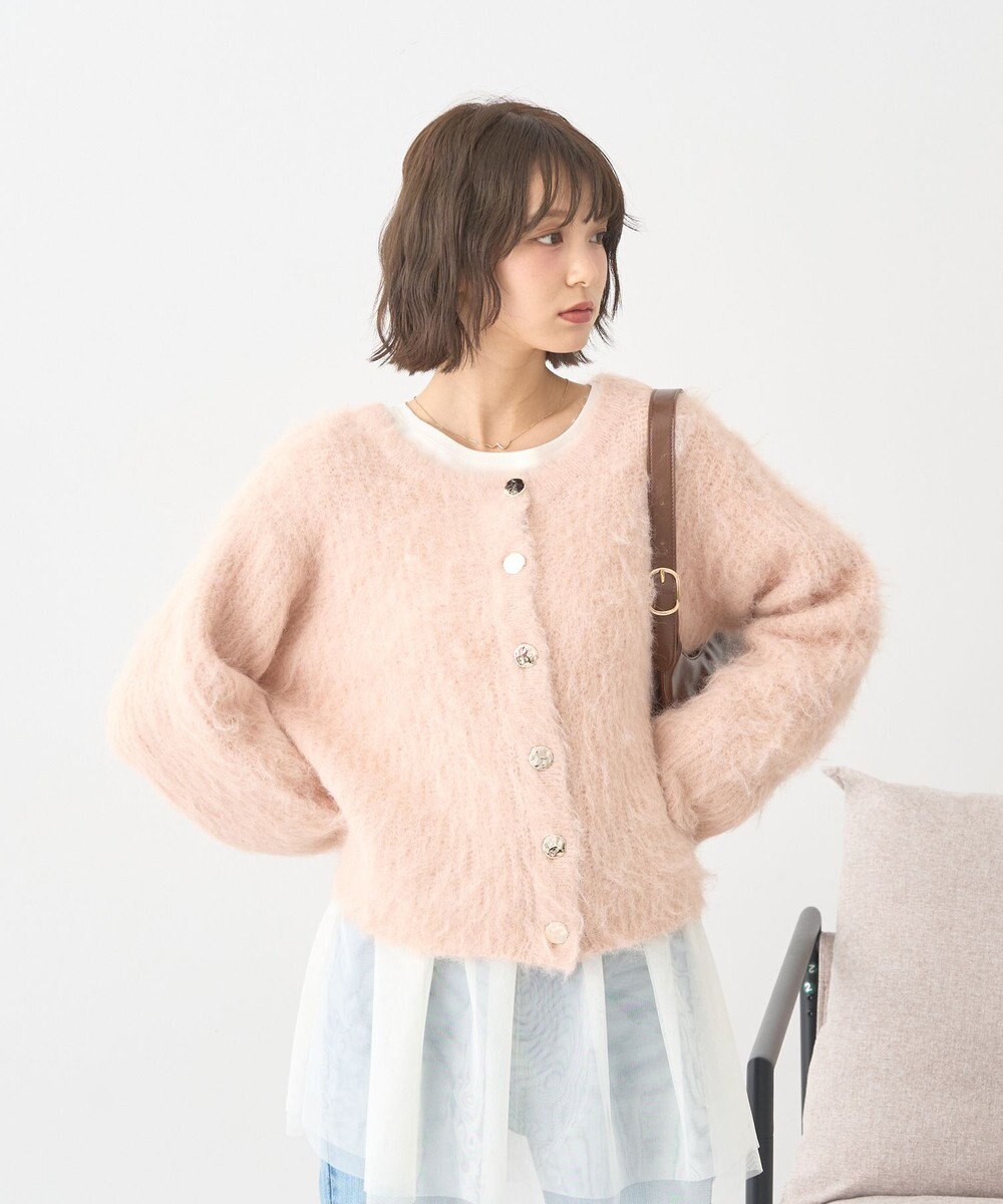 earth music&ecology クルーネックシャギーカーディガン 