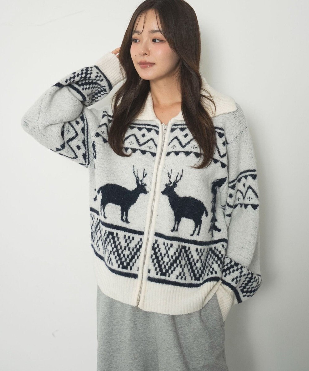 WEGO 雪柄ダブルジップニット 