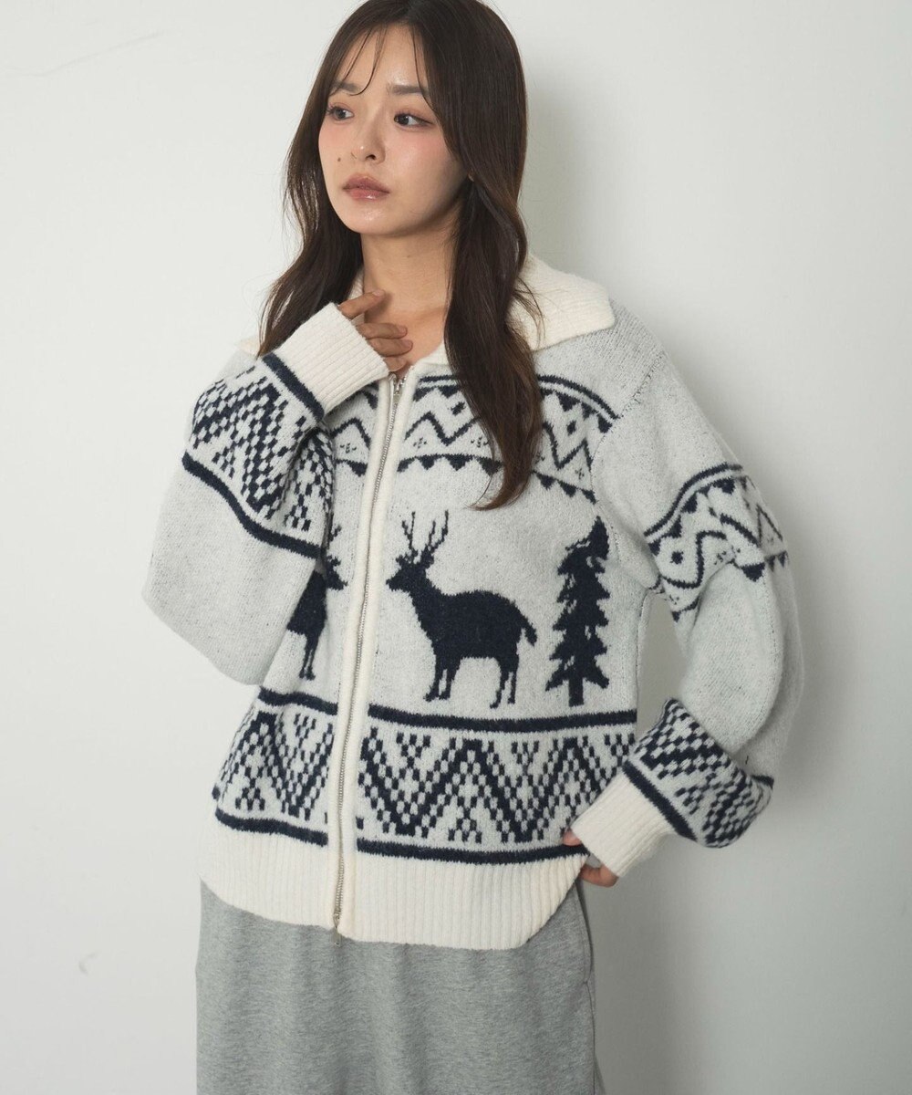 WEGO 雪柄ダブルジップニット 