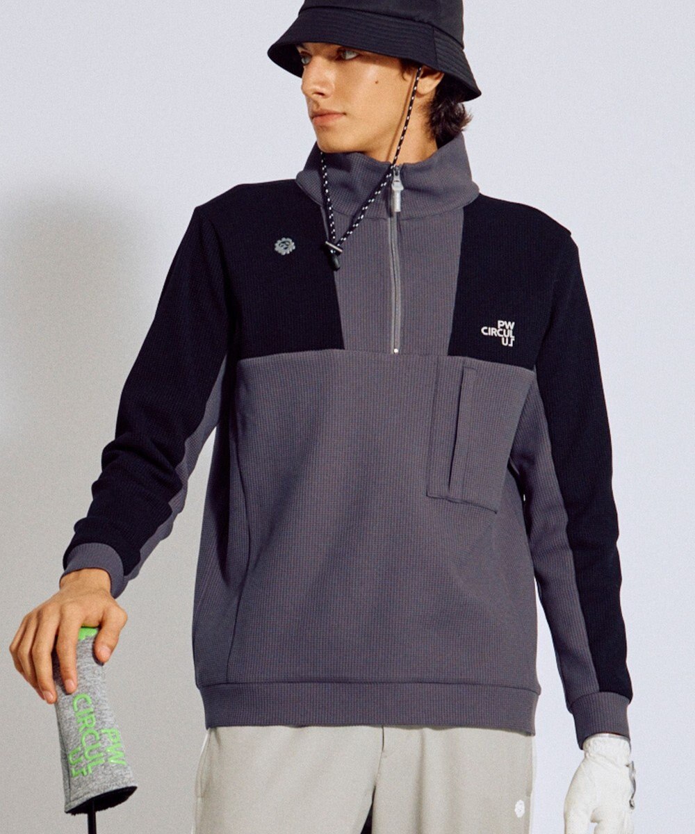 PW CIRCULUS 今が旬トップス！【ドライな肌触り / UV遮蔽率98.9% UVカット / ストレッチ】【MEN】ワッフルハーフジップトップス  ゴルフ 