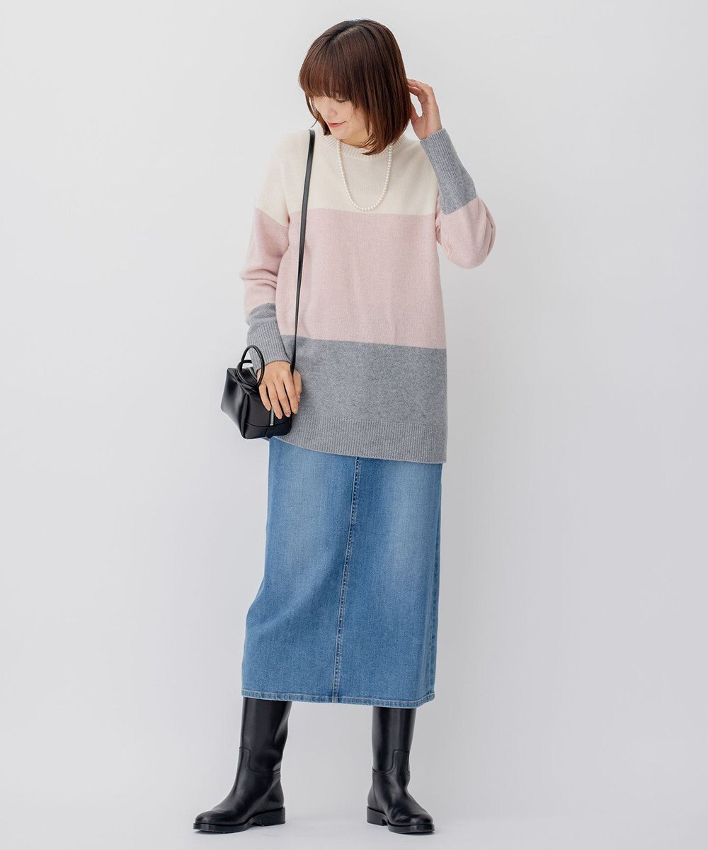 23区 【洗える】ウールナイロン カラーブロック ニット 